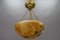 French Art Deco Amber Color Alabaster and Bronze Pendant Light, 1920s 9