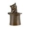 Antike Tischglocke aus Bronze mit Abbildung einer Katze in einem Zylinder, 1880 1