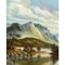 Spencer Coleman, scène de campagne de montagne avec lac, oiseaux et bétail en Angleterre, 1995, peinture à l'huile, encadré 7
