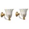 Murano Glass and Brass Flower Sconces attributed to Barovier, Italy, 1950s, Set of 2 1