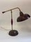 Lámpara de escritorio ajustable de latón y acero en burdeos, años 50, Imagen 3