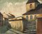 Artista di scuola francese, Strada con chiesa, Dipinto ad olio su tavola, Inizio XX secolo, Con cornice, Immagine 2