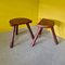 French Wooden Farmers Tripod Stools, 1970s, Set of 2 1