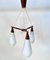 Lámpara colgante danesa de teca y vidrio opalino con tres luces, años 50, Imagen 3