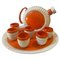 Art Deco Orange and White Ceramic Rosolio Service by Rome Umbertide, 1930s, Set of 8 1