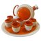 Servizio da rosolio Art Déco in ceramica arancione e bianca di Rome Umbertide, anni '30, set di 8, Immagine 1