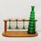 Vintage French Green Stem Wine Glasses and Decanter Set in Teak from Dolphin, 1970s, Image 1