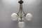 French Art Deco Four-Light Brass and Frosted Cut Glass Globe Chandelier, 1930s 2