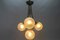 French Art Deco Four-Light Brass and Frosted Cut Glass Globe Chandelier, 1930s, Image 7
