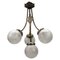 French Art Deco Four-Light Brass and Frosted Cut Glass Globe Chandelier, 1930s 1