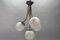 French Art Deco Four-Light Brass and Frosted Cut Glass Globe Chandelier, 1930s, Image 5