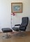 Scandinavian Leather Lounge Chair with Footstool, 1970s, Set of 2 1