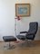 Scandinavian Leather Lounge Chair with Footstool, 1970s, Set of 2 2
