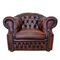 Brown Leather Chesterfiled Armchair with Curved Back 1