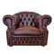 Brown Leather Chesterfiled Armchair with Curved Back, Image 1
