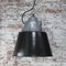 Lampe à Suspension Industrielle Vintage en Email Noir et Verre Clair 5