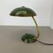 German Bauhaus Brass and Green Metal Table Light attributed to Helo Lights, Germany, 1950s 9
