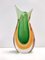 Jarrón Sommerso de cristal de Murano verde y naranja atribuido a Flavio Poli, Italia, años 50, Imagen 1