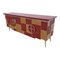 Credenza with 4 Doors in Bordeaux Red Glass and Mirror 5
