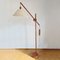 Lampadaire Counter Balance Scandinave en Teck avec Abat-Jour en Soie 4