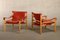 Sirocco Safari Armchairs in Red Leather and Ash by Arne Norell for Arne Norell AB, Sweden, 1990s, Set of 2 6