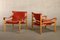 Sirocco Safari Armchairs in Red Leather and Ash by Arne Norell for Arne Norell AB, Sweden, 1990s, Set of 2, Image 6