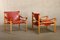 Sirocco Safari Armchairs in Red Leather and Ash by Arne Norell for Arne Norell AB, Sweden, 1990s, Set of 2 5