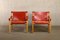 Sirocco Safari Armchairs in Red Leather and Ash by Arne Norell for Arne Norell AB, Sweden, 1990s, Set of 2 2