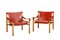 Sirocco Safari Armchairs in Red Leather and Ash by Arne Norell for Arne Norell AB, Sweden, 1990s, Set of 2, Image 1