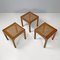 Italian Mid-Century Modern Square Stools in Wood and Vienna Straw, 1960s, Set of 3 3