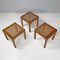 Italienische Mid-Century Modern Quadratische Hocker aus Holz & Wiener Stroh, 1960er, 3er Set 3