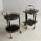 Black Glass and Brass Bar Trolley Set, Set of 2 1