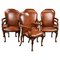 Antique Hand Dyed Leather Armchairs, 1900, Set of 7 1