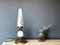 Small Portuguese Space Age Ceramic, Brass & White Handpainted Glass Table Lamp 1