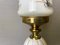 Lámpara de mesa portuguesa pequeña era espacial de cerámica, latón y vidrio blanco pintado a mano, Imagen 7