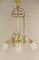 Art Deco Brass Chandelier with Lead Crystal Shades, 1920s 7