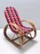Postmodern Bamboo Rocking Chair with Red, Black and White Fabric Upholstery, 1970s 1