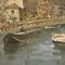 Italienischer Künstler, Landschaftsansicht des Flusses mit Booten, 1960, Mixed Media auf Masonite 9