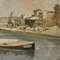 Artista italiano, Veduta panoramica di fiume con barche, 1960, Tecnica mista su masonite, Immagine 8