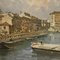 Italienischer Künstler, Landschaftsansicht des Flusses mit Booten, 1960, Mixed Media auf Masonite 6