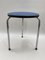 Mid-Century Steel Tube Stool with Blue Synthetic Leather Cover, Germany, 1950s 1