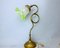 Portuguese Brass Table Lamp with Green Glass Tulip Shade, 1930s 2