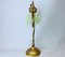 Portuguese Brass Table Lamp with Green Glass Tulip Shade, 1930s 5