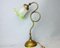 Portuguese Brass Table Lamp with Green Glass Tulip Shade, 1930s, Image 1