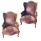 English Walnut and Velvet Upholstered Armcairs, Set of 2 1