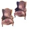 English Walnut and Velvet Upholstered Armcairs, Set of 2, Image 1