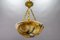 French Amber Color Alabaster and Brass Pendant Light, 1930s, Image 2