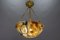 French Amber Color Alabaster and Brass Pendant Light, 1930s 4