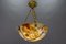 French Amber Color Alabaster and Brass Pendant Light, 1930s 13
