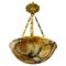 French Amber Color Alabaster and Brass Pendant Light, 1930s 1